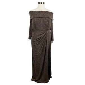 Alex Evenings Women's Formal Dress Size 18W Copper Gold Off the Shoulder Gown